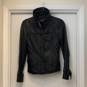 Danier Black Leather Tailored Zip & Button Jacket